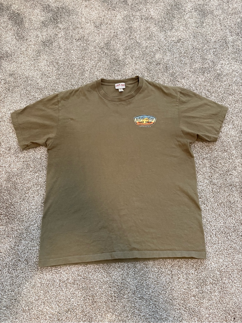 Ron Jon Surf Shop Men's L Cocoa Beach Graphic T-Shirt Olive Short Sleeve
